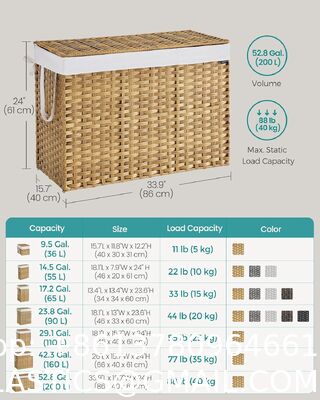 Laundry Hamper With Lid, 23.8 Gallon (90 L) Synthetic Rattan Clothes Laundry Basket With Lid And Handles, Foldable, Removable Liner, Goose Yellow