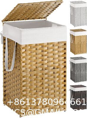 Laundry Hamper With Lid, 23.8 Gallon (90 L) Synthetic Rattan Clothes Laundry Basket With Lid And Handles, Foldable, Removable Liner, Goose Yellow