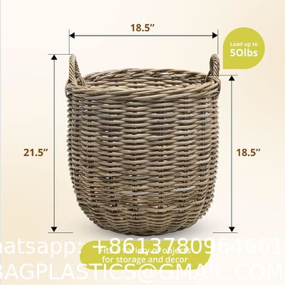 Hand-Woven Rattan Nesting Wicker Storage Baskets W/ Wheels And Handles, Seagrass Container For Decoration In Bedroom, Laundry Room,White Wash/Kubu Gray