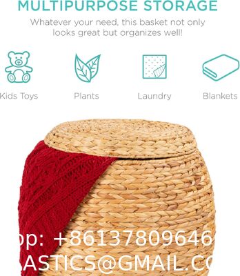 Products Vintage Multipurpose Hyacinth Storage Basket, Plant DéCor, Handwoven Organizer Tote For Bedroom, Living Room, Bathroom, W/Lid - Natural