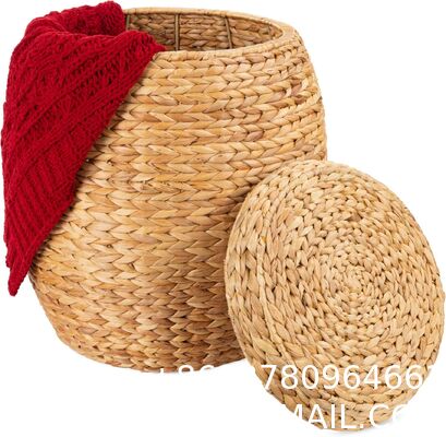 Products Vintage Multipurpose Hyacinth Storage Basket, Plant DéCor, Handwoven Organizer Tote For Bedroom, Living Room, Bathroom, W/Lid - Natural