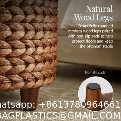 Tall Water Hyacinth Wicker Basket with Handles | Natural, Brown, Natural Bathroom Trash Can Boho Style - Wicker Trash Can With Lid For Household, Kitchen - Removable Liner, Iron Frame