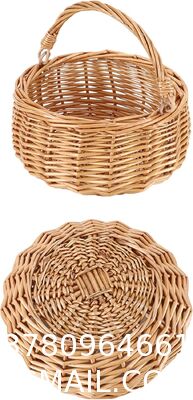 Wicker Picnic Basket With Double Leather Handles, Natural Willow Hamper For Easter Eggs Candy Wine Toy Flower Wedding Gifts