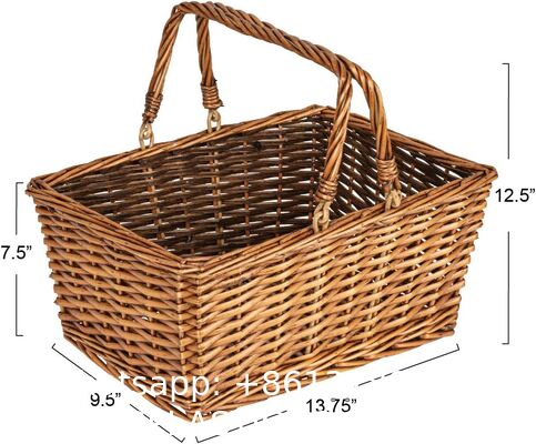 Woven Market Basket, Handwoven Willow Weave, Stylish Handles With Durable Metal Anchors, Classic And Versatile, Attractive, Spacious, Lightweight, Brown Stain