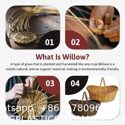 Woven Market Basket, Handwoven Willow Weave, Stylish Handles With Durable Metal Anchors, Classic And Versatile, Attractive, Spacious, Lightweight, Brown Stain