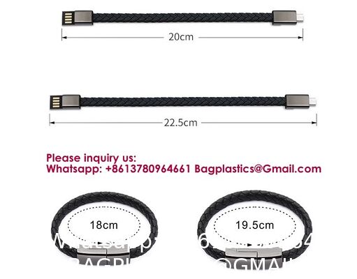 USB C To USB C Short Charging Cable 7.9in Portable Fashion Fast Bracelet Charger Wrist Data Transfer Cord For IOS Huawei Samsung Galaxy LG Android