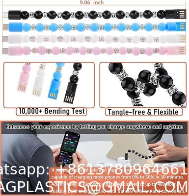 USB 3.0 Multicolor Type-C Fast Charging Data Feng Shui Bracelet Cable: Midnight Guardian · Onyx Energy Bracelet Wristband Design Charger Leather Bracelet Portable Travel Charger, Braided Cord