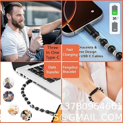 USB 3.0 Multicolor Type-C Fast Charging Data Feng Shui Bracelet Cable: Midnight Guardian · Onyx Energy Bracelet Wristband Design Charger Leather Bracelet Portable Travel Charger, Braided Cord