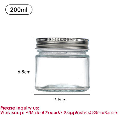 Clear Transparent Glass Cream Jars Metal Lid 4oz Spiral Mouth Aluminum Body Butter For Skin Care Cosmetic, Glass Jars Small Clear Vials with Screw Caps Tiny Containers