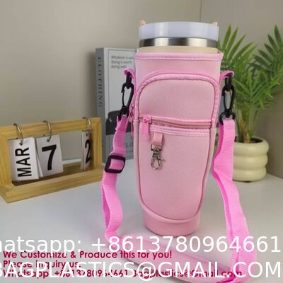 Neoprene 40oz Water Bottle Carrier Bag With Shoulder Strap IPhone Pocket Water Bottle Holder Pouch Stanley Cup Accessories