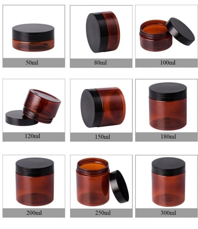 백인 검은 Lid와 화장용 식품 팩 100 밀리람베르트 150 밀리람베르트 200 밀리람베르트 250 밀리람베르트 300 밀리람베르트 호박색 애완 플라스틱 미용 크림 병 9