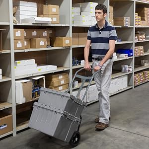 장착 된 뚜?? 을 가진 중량 고형 플라스틱 토트 저장 상자 물류 및 이동 컨테이너를위한 재활용 할 수 있는 쌓일 수 있는 상자 1