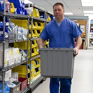 장착 된 뚜?? 을 가진 중량 고형 플라스틱 토트 저장 상자 물류 및 이동 컨테이너를위한 재활용 할 수 있는 쌓일 수 있는 상자 3