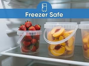 500ml 1L 2L 3L 4L 5L 공장 공급 손잡이 식품 등급 포장 버킷 둥근 흰색 투명 플라스틱 둥근 버킷 뚜껑 포함 1