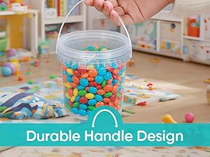 500ml 1L 2L 3L 4L 5L 공장 공급 손잡이 식품 등급 포장 버킷 둥근 흰색 투명 플라스틱 둥근 버킷 뚜껑 포함 3