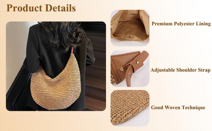 비슷한 아이콘 여름 해변 휴가 드레스 고급 여자 캐주얼 팔꿈치 핸드백 슬로우 크로켓 빨대 라피아 토트 쇼핑 여행 버킷 가방 1