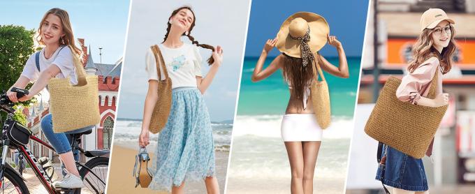 라피아 크로셰 토트 쇼핑백 핸드메이드 스트로 백 숄더 비치 우븐 핸드백 여름 패션 여성 캐주얼 핸드백 여성 스트로 숄더 백 라탄 우븐 탑 핸들 라피아 크로셰 비치 0