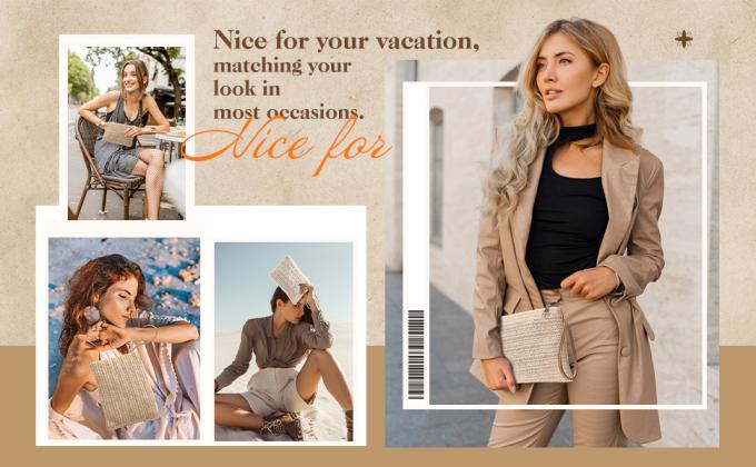 사용자 지정 로고 핸드메이드 럭셔리 토트 핸드백 해변 가방 빨대 가방 토트 여름 해변 가방 여성용 라피아 빨대 크로켓 패턴 0