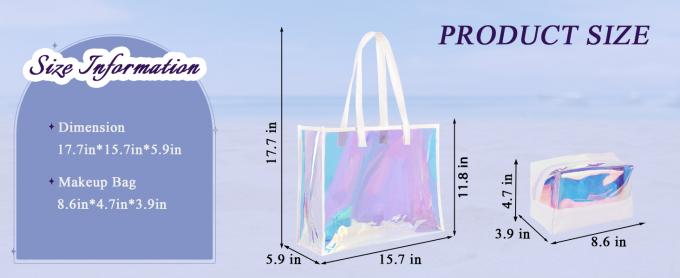 Custom Beach Bag Wholesale Pvc Shopping Bag Luxury Waterproof Holographic Clear Tote Bags With Logo Women Cosmetic Handbags 1