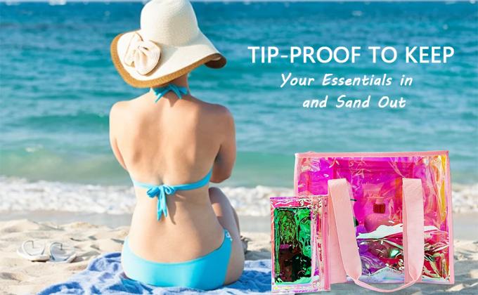 Holographic Iridescent Tote Bag Clear Travel Beach Bag Iridescent Shoulder Bag with Phone Pouch Waterproof Travel Tote for Women Work, Travel, Gym, Beach and Pool 0