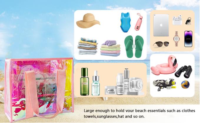 Holographic Iridescent Tote Bag Clear Travel Beach Bag Iridescent Shoulder Bag with Phone Pouch Waterproof Travel Tote for Women Work, Travel, Gym, Beach and Pool 2