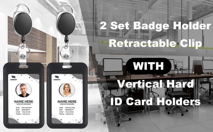 Pack Badge Holder Retractable Clip Heavy Duty Reels With Vertical Sliding ID Badge Holder Black Hard Plastic For Women Nurse Teacher Student 0