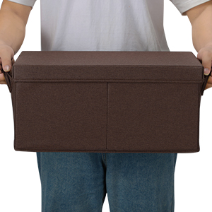 DURABLE DOUBLE-SIDED HANDLES Linen Foldable Storage Bins With Lids, 2 Pack, Storage Boxes With Carrying Handles And Sturdy Heavy Cardboard 1