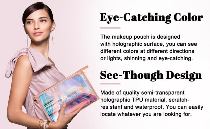 Holographic Makeup Bags Set, Clear Iridescent Cosmetic Bags, Portable Waterproof Toiletry Bag, Travel Zippered Makeup Organizer Cosmetic Pouch for Women, Mothers Day Gifts 3