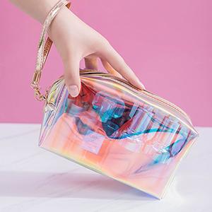 Holographic Makeup Bags Set, Clear Iridescent Cosmetic Bags, Portable Waterproof Toiletry Bag, Travel Zippered Makeup Organizer Cosmetic Pouch for Women, Mothers Day Gifts 4