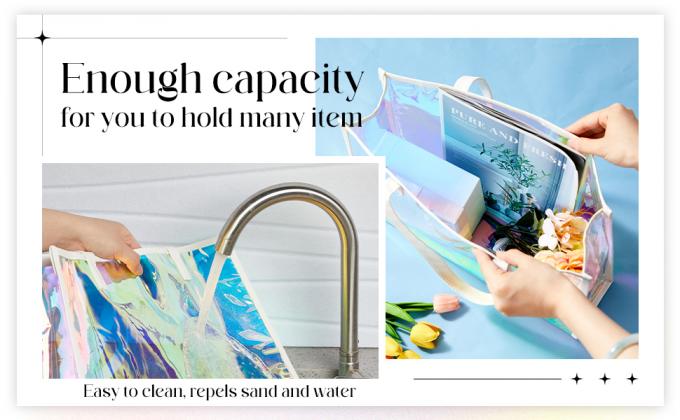 Holographic Clear Tote Bag With Leather Handle Iridescent Bachelorette Beach Bag For Work Stadium Travel, Fashion Bag, Tote Bag, Handle Bag, Handy Bag 2