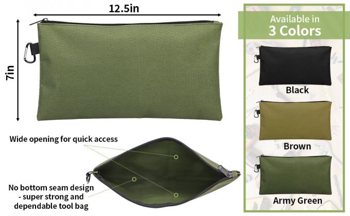 Pack Tool Bag Zipper Pouch, Premium Tool Pouch, Utility Multipurpose Storage Organizer Tool Pouches With Carabiner Metal Zipper For Tools, Stationary, Pencil Pouch 1