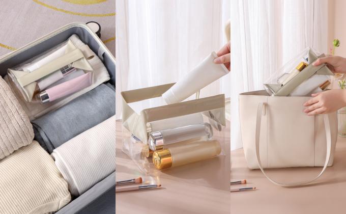 생물분해 가능 재활용 가능한 지속가능한 투명 여행 화장품 가방 자석 폐쇄장치, 여성과 남성용 메이크업 가방, 여행용 화장품 가방 0