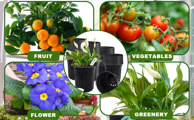 Gallon Plant Nursery Pots,Plastic Pots With Drainage Holes,Garden Flower Container Seedling Pot With White Label For Planting,Cuttings,Transplanting,Home Garden 8