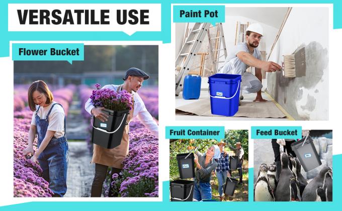 Square Bucket With Lid,Industries Barrels With Lid And Plastic Handle,Rain Buckets,Food Storage Containers DIY Label Stickers Towel And Brush For Paint Storage Tank Crafts 3