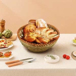 Natural Bamboo Bread Baskets, 3 Pack Hand Woven Round Fruit Baskets For Serving, Handmade Picnic Basket, Wicker Decoration Storage For Living Room Kitchen Restaurant 2