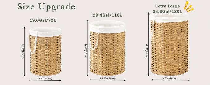 Large Laundry Hamper Laundry Basket Round Handwoven Wicker Laundry Baskets Rattan Laundry Basket With Removable Bag Handles 2 Mesh Bags For Living Room Bedroom Natural 0