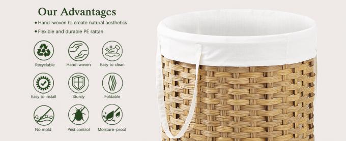 Large Laundry Hamper Laundry Basket Round Handwoven Wicker Laundry Baskets Rattan Laundry Basket With Removable Bag Handles 2 Mesh Bags For Living Room Bedroom Natural 1