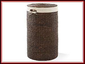 Round Laundry Hamper With Lid And Removable Liner Bag - Natural, Woven Water Hyacinth Wicker Laundry Basket For Clothes And Towels 1