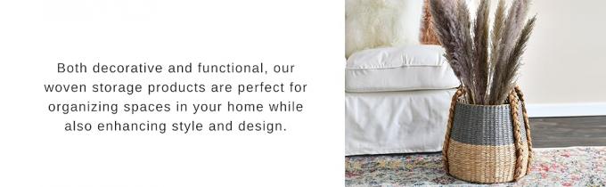 Tall Water Hyacinth Wicker Basket with Handles | Natural, Brown, Natural Bathroom Trash Can Boho Style - Wicker Trash Can With Lid For Household, Kitchen - Removable Liner, Iron Frame 2