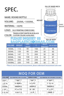 Square Chemical Plastic Biochemistry Medical Reagent Bottle 30ml 50ml 60ml 150ml 500ml 1000ml Custom Capacity
