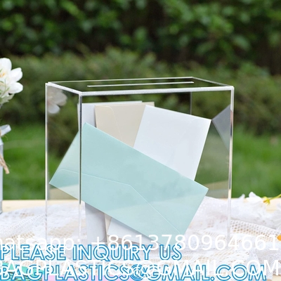 Clear Acrylic Card Box Case, Thick DIY Wedding Box Crystal Clear, Customized Size Logo, for Display Decoration