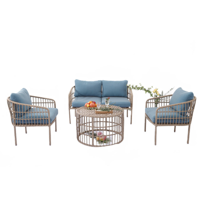 Outdoor Conversation Bistro Set, Courtyard Balcony Hollow Weaving Open Wicker Garden Rattan Furniture Sofa Set