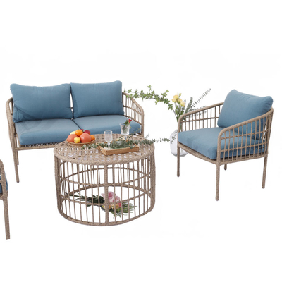 Outdoor Conversation Bistro Set, Courtyard Balcony Hollow Weaving Open Wicker Garden Rattan Furniture Sofa Set