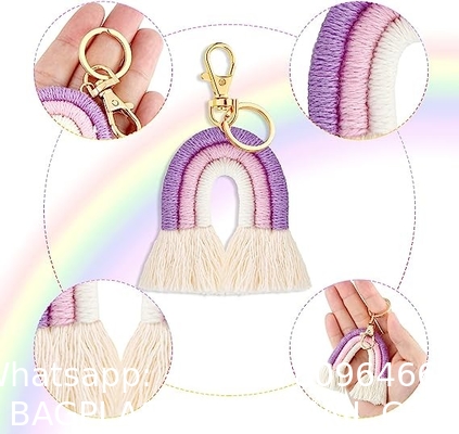 Rainbow Keychain Macrame Weaving Rainbow Tassel Keychains Car Keyring Holder Jewelry for Bag Wallet Purse Women