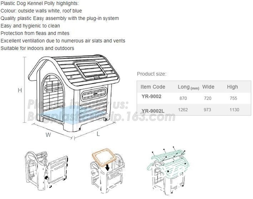 Large Plastic Dog House Outdoor Indoor Doghouse Puppy Shelter Water Resistant Easy Assembly Sturdy Dog Kennel