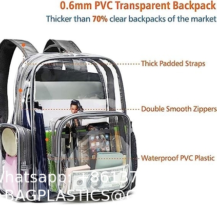 Clear Backpack Heavy Duty - Large Clear Backpacks For School PVC Transparent Bookbag For Students Work Stadium Travel