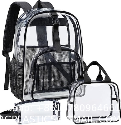 Clear Backpack Heavy Duty - Large Clear Backpacks For School PVC Transparent Bookbag For Students Work Stadium Travel