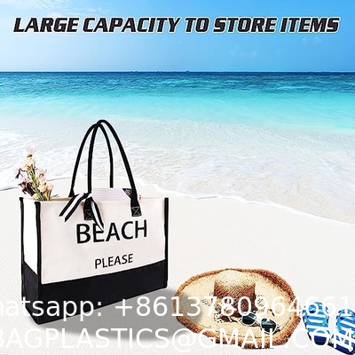 Extra Large Canvas Beach Bag With 2 Side Pockets for Beach, Travel, Cruise, Shopping, Ideal Gift for Women