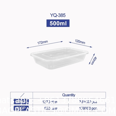 500ml Clear/Black Rectangular PP Disposable Plastic Food Container Microwaveable Food Bento Storage Lunch Box