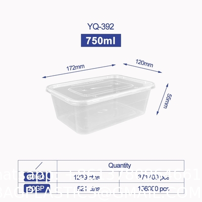 500ml Clear/Black Rectangular PP Disposable Plastic Food Container Microwaveable Food Bento Storage Lunch Box